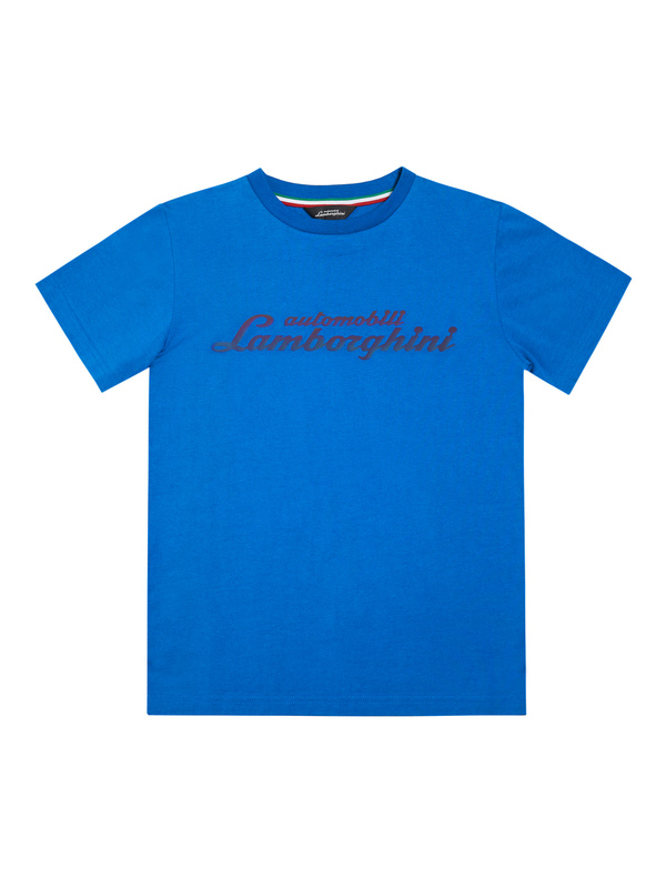 BOY’S RAINBOW EFFECT SCRIPT LOGO T-SHIRT - BLUE - Lamborghini Store