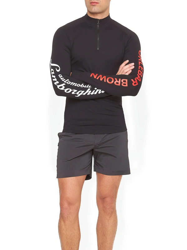 SCHWARZES RASH GUARD MIT HALBLANGEM REIẞVERSCHLUSS MIT LOGO ORLEBAR BROWN FÜR AUTOMOBILI LAMBORGHINI - Lamborghini Store