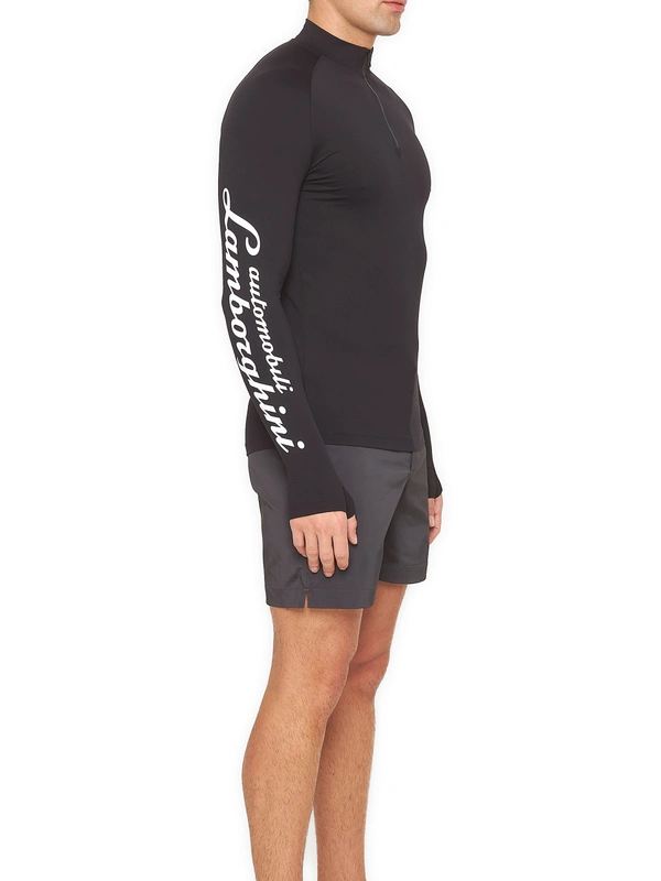 SCHWARZES RASH GUARD MIT HALBLANGEM REIẞVERSCHLUSS MIT LOGO ORLEBAR BROWN FÜR AUTOMOBILI LAMBORGHINI - Lamborghini Store