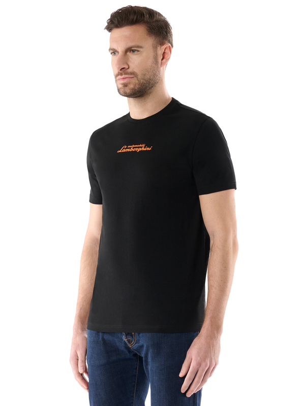 AUTOMOBILI LAMBORGHINI T-SHIRT WITH CONTRASTING SCRIPT LOGO - Lamborghini Store