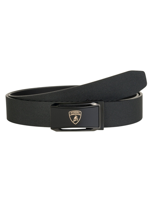 Metallic solid buckle leather belt with shield logo - Lamborghini Store